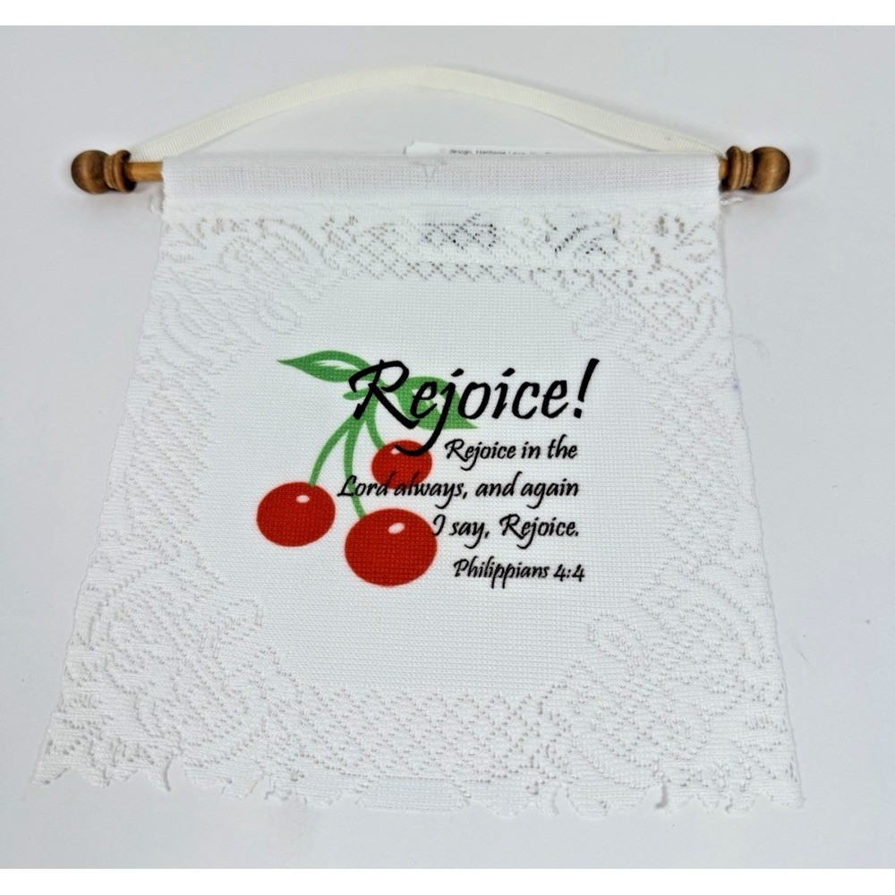Religious Decorative Lace Wall Hanging Cherries Heritage Lace NWT! Philippians 4